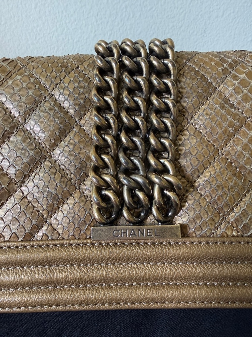 CHANEL Bronze Quilted Boy Flap Shoulder Bag with Chain - Picture 6 of 12